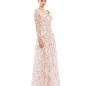 Mac Duggal Rose Pink Floral Lace Long Sleeve Gown Size 10